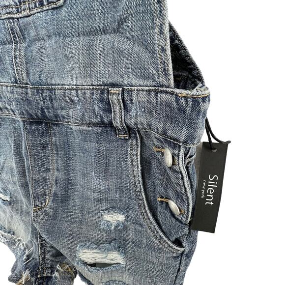 Silent New York Size 27 NEW Shortalls Short Overalls Denim Medium Wash Pockets - Picture 3 of 5